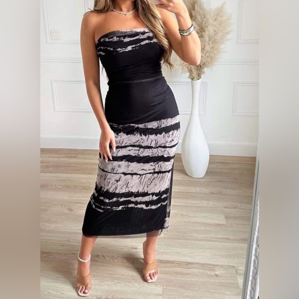 Women's Black & Taupe Tie-Dye Bodycon Midi Dress (bought in Italy!!)